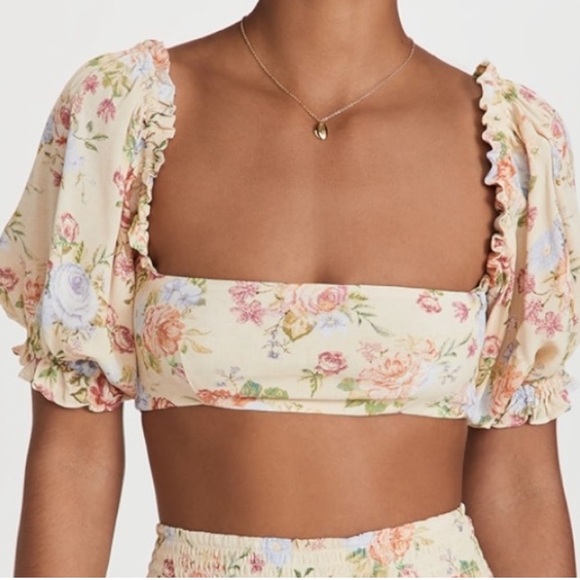 WeWoreWhat Floral Bandeau Puff Sleeve Top - Picture 1 of 5